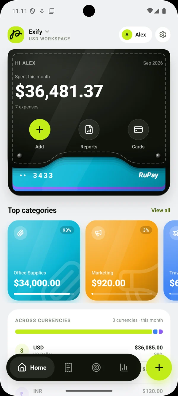 Exify app home screen